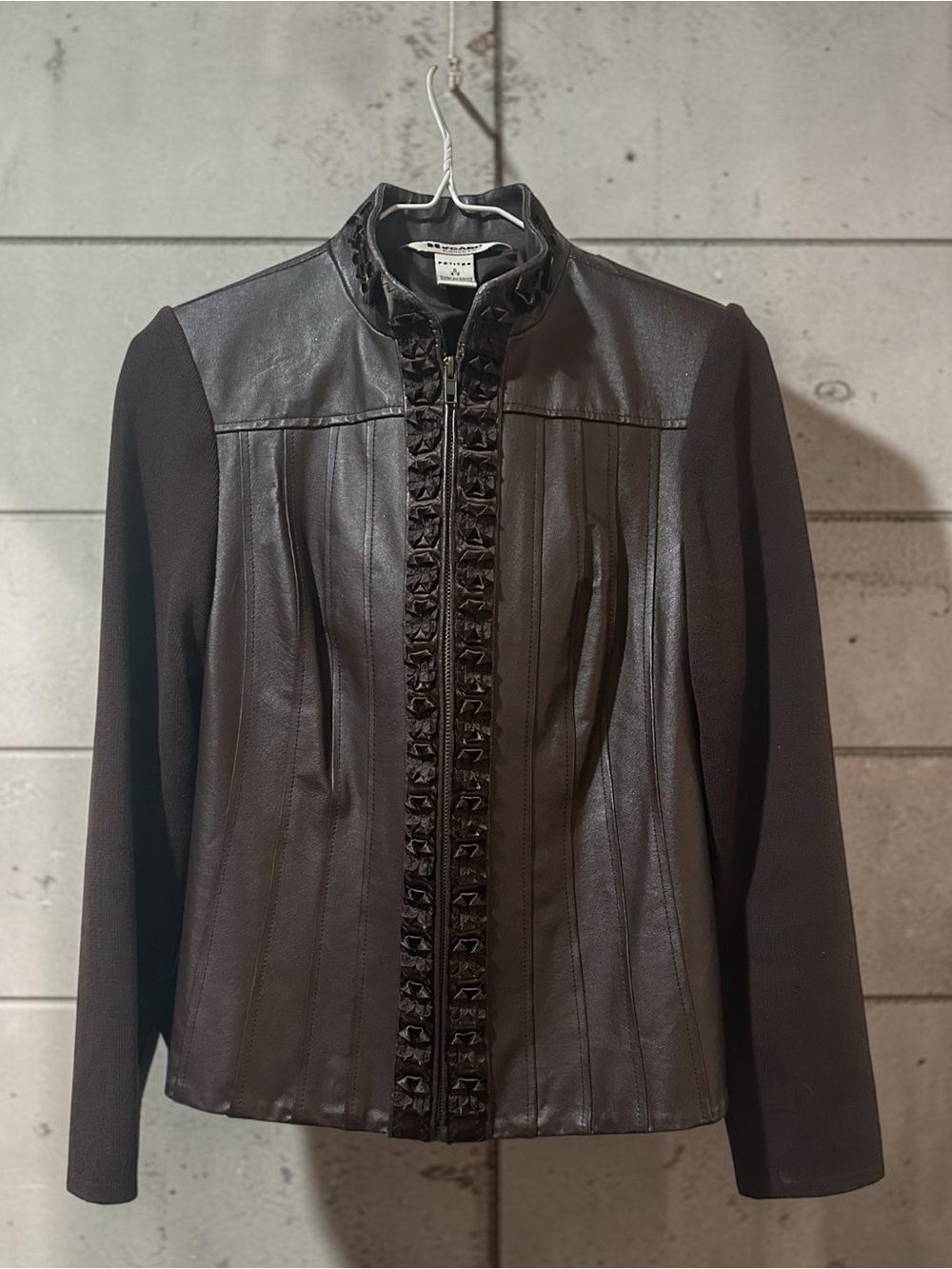 Nygard Retro Women's Black Leather-Front Jacket with Trim Detail